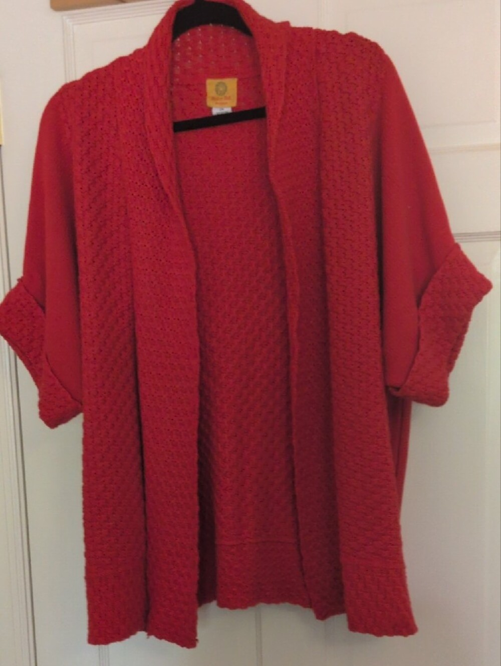 Ruby Rd. Coral-Red Open Front Knit Cardigan - Picture 3 of 5
